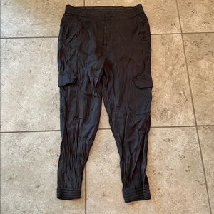 By Anthropologie Shiny Cropped Cargo Pants in Deep Charcoal size large